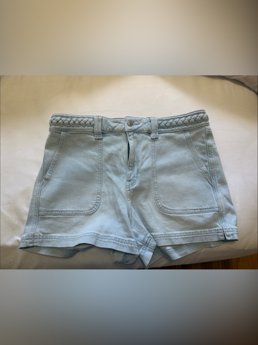American Eagle Outfitters Light Blue Braided-Waist Denim Shorts size 10